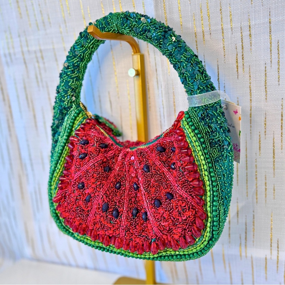 Beaded Red & Green Watermelon Bag | Hand-Beaded Statement Hobo | NWT - Picture 3 of 10